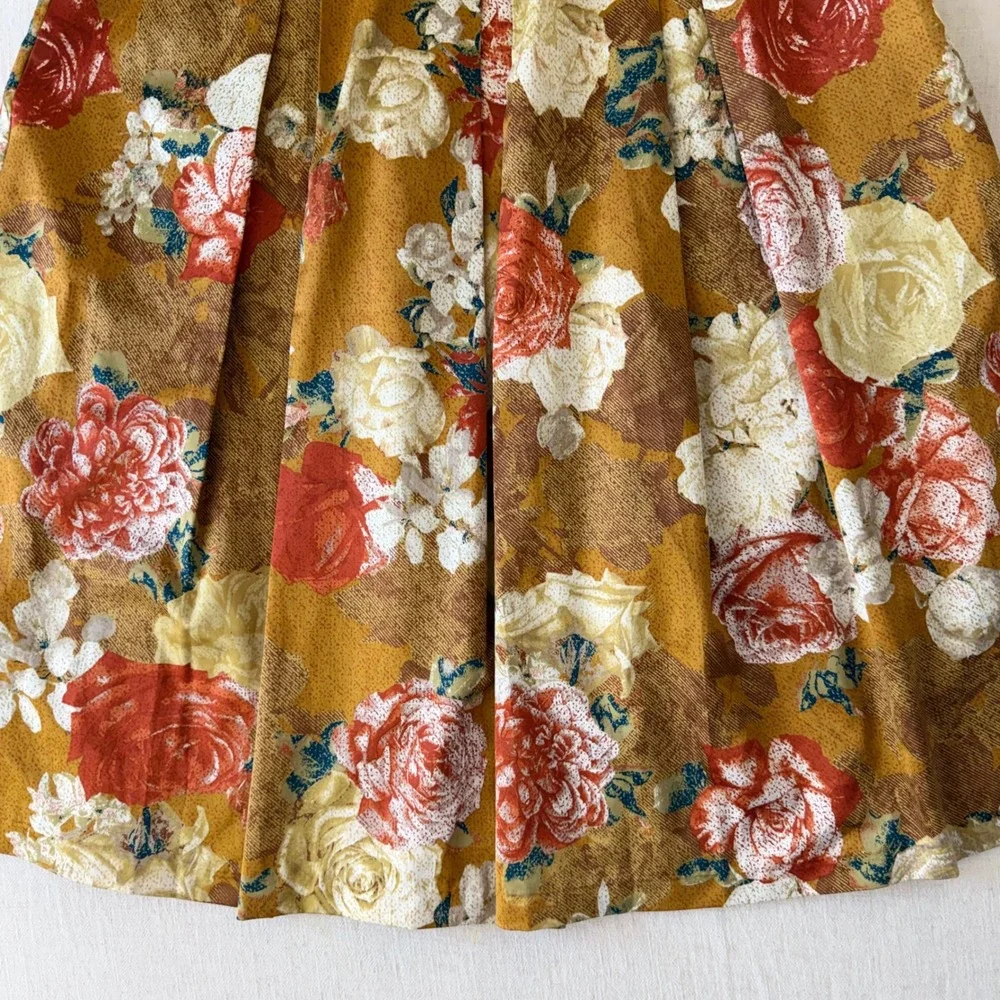 Tahari Arthur‎ S Levine Cottagecore Floral Mustard A-Line Pleated Skirt 12